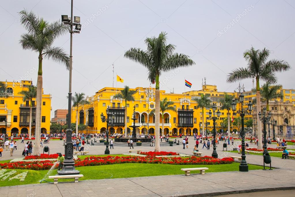 LIMA, PERU JANEIRO 31 Plaza Mayor no Centro Histórico de Janua