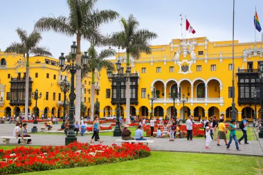 LIMA, PERU-JANUARY 31: Plaza Mayor in Historic Center on January clipart