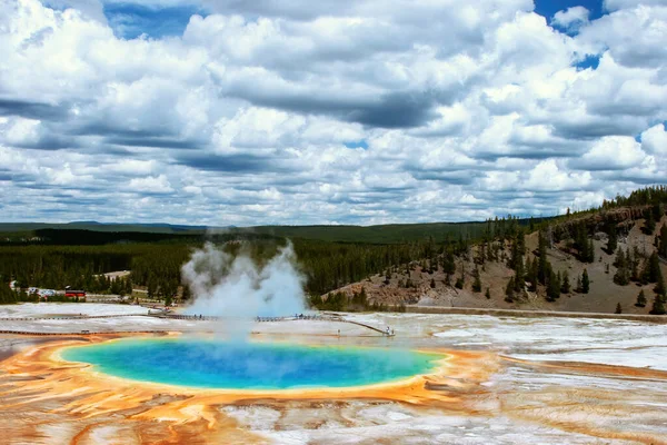 Aerial View Grand Prismatic Spring Midway Geyser Basin Yellowstone National — Stock Photo, Image