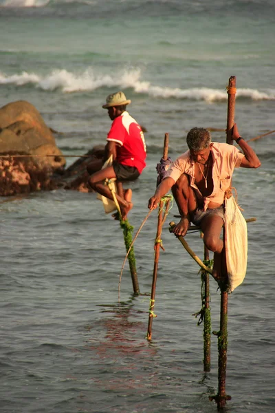 Famosos pescadores con palos en Unawatuna, Sri Lanka —  Fotos de Stock