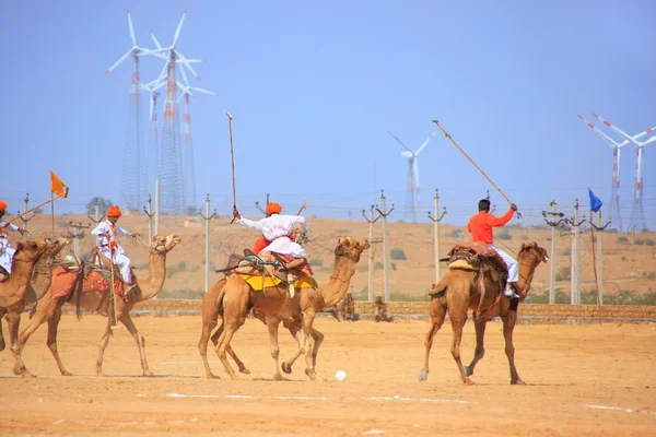 Kamelpolo-Match während des Wüstenfestivals, Jaisalmer, Indien — Stockfoto