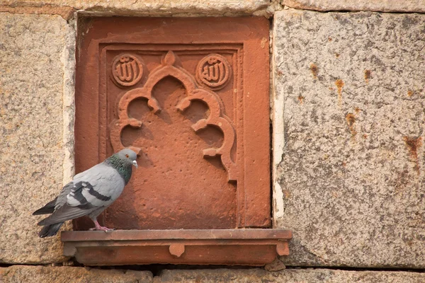 Detalhe da decoração do túmulo de Isa Khan Niyazi com um pombo sentado , — Fotografia de Stock