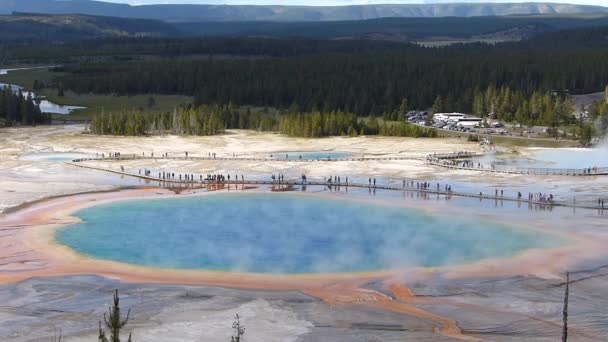 Aerial view of Grand Prismatic Spring in Midway geyser basin, Yellowstone National Park, Wyoming, USA — Stock Video