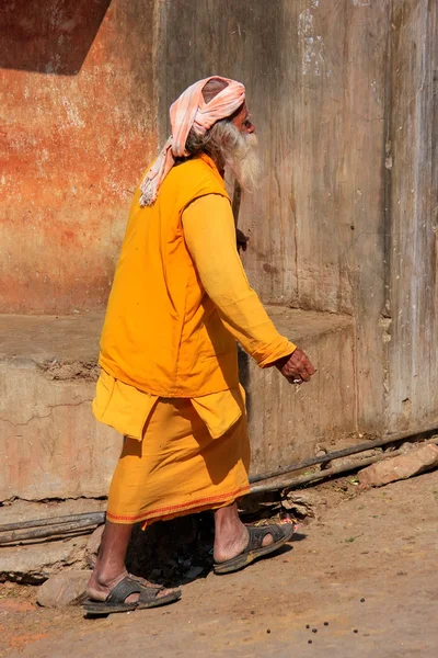 JAIPUR, INDIA - 14 DE NOVIEMBRE: Un hombre no identificado camina hacia el Templo de Galta el 14 de noviembre de 2014 en Jaipur, India. Jaipur es la capital y la ciudad más grande del estado indio de Rajastán . — Foto de Stock