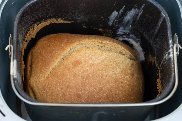 Baking White Bread Home Fragrant Fresh Bun Bread Machine — Stock Photo, Image