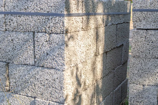 White Brick Construction Cinder Blocks Stacked Pallets Were Purchased Construction — Stock Photo, Image