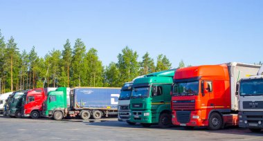 Chelyabinsk, Russia - 06.28.2020: Trucks are parked, logistics and cargo transportation between cities