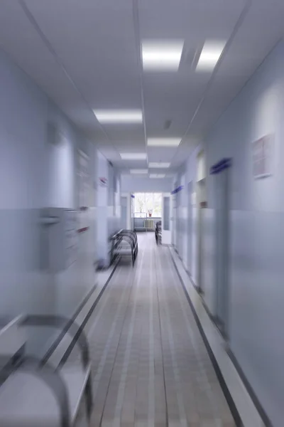 polyclinic empty corridor, blurred focus, medical facility