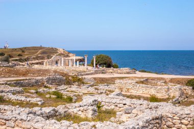 Sivastopol, Kırım - 08 / 19 / 2019: Karadeniz 'deki Khersones Tauride Tarihi Arkeoloji Müzesi-Rezervi