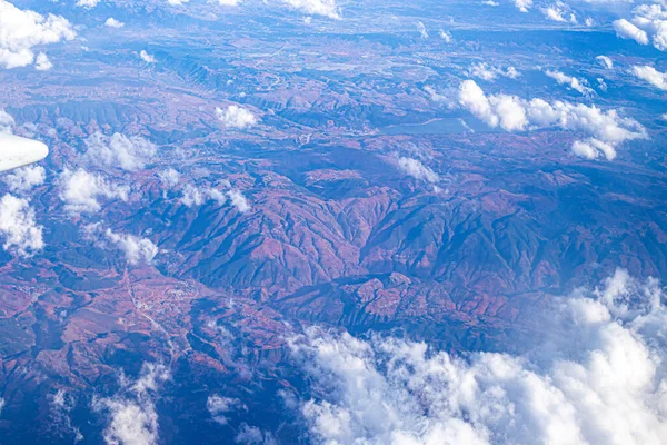 Topography Mountains Clouds Airplane — Stock Photo, Image