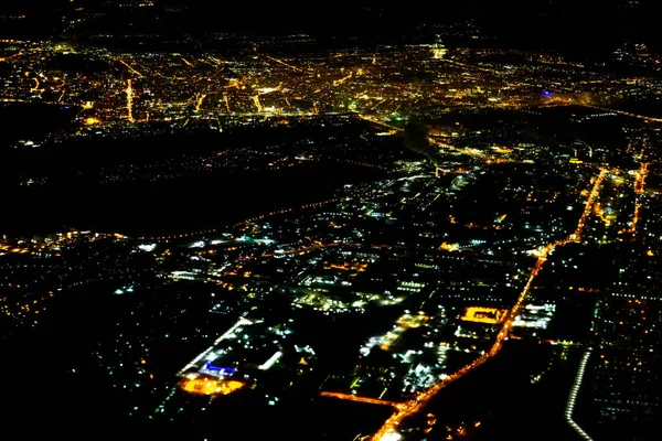 City Night Lights Top View Airplane — Stock Photo, Image