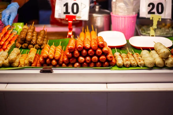 Grilled Sausages Night Food Market Thailand — Stock Photo, Image