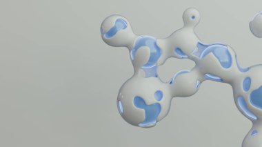 Beyaz üzerine soyut bilim kurgu nesnesi. Modern robot teknolojisi. Pürüzsüz beyaz ve mavi soyut bir zincire bağlı küreler, gelecekteki mavi parlak topların 3D görüntülenmesi.