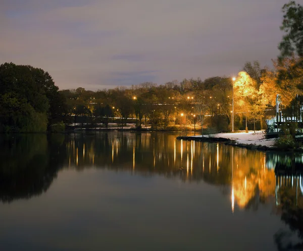 Van Cortlandt Park w nocy w zimie — Zdjęcie stockowe