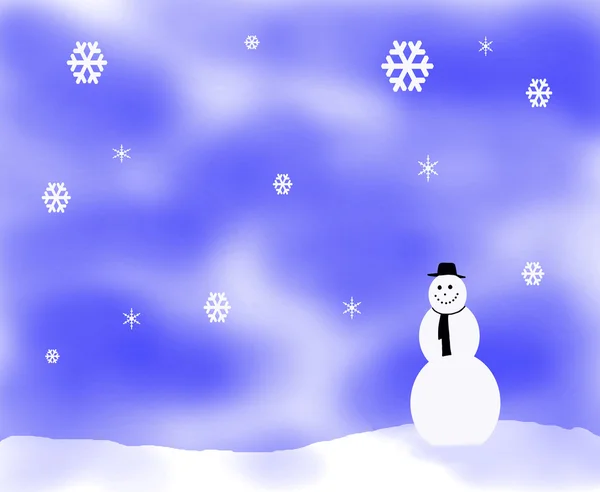 Snow fkake illustration with snowman — Stock Photo, Image