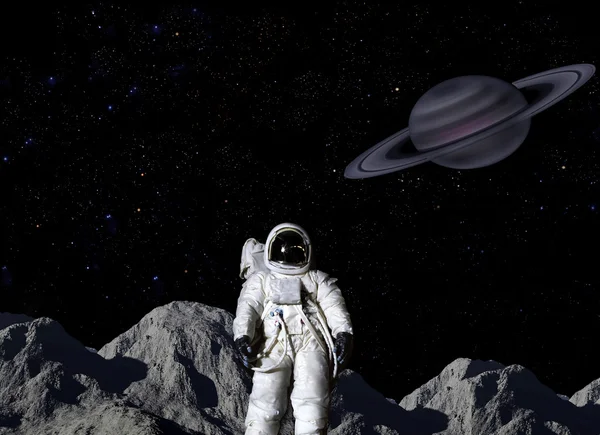 Űrhajós Szaturnusz Hold Felszínére Egyes Elemei Digitálisan Renderelt Néhány Nasa — Stock Fotó
