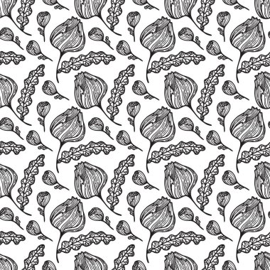 Contour abstract flowers seamless in hand drawn st