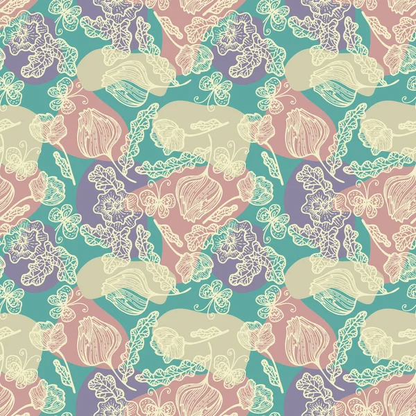 Background pattern with shapes, hand drawn decorative flowers. Vector seamless pattern. Design element. — Stockvektor