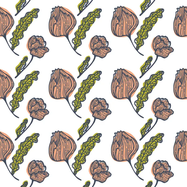 Hand drawn flowers with leaves. Vector seamless pattern. Design element for backdrops, backgrounds, wrapping paper. — Archivo Imágenes Vectoriales