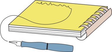 Mürekkep kalemi ve defter vektör çizimi. Çizilmiş sanat. Skeç tarzı. El çizimi nesne illüstrasyonu.