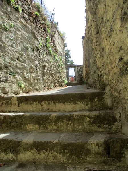 Vista sui vicoli del paese di Riomaggiore a — Foto Stock