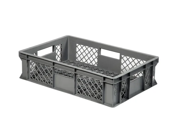 Plastic crate grey b — Stock Photo, Image