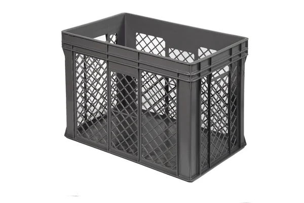 Plastic crate grey e — Stock Photo, Image