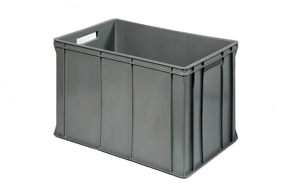 Plastic crate grey l — Stock Photo, Image