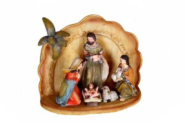 Hut nativity scene on white — Stock Photo, Image