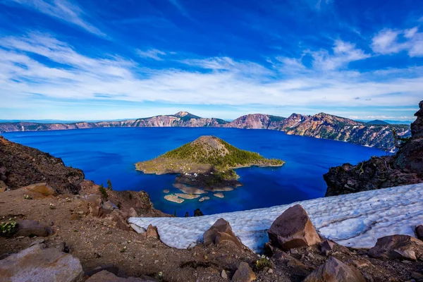 Crater Lake Wizard Island Vistas Desde Lado Oeste Mirador Con —  Fotos de Stock