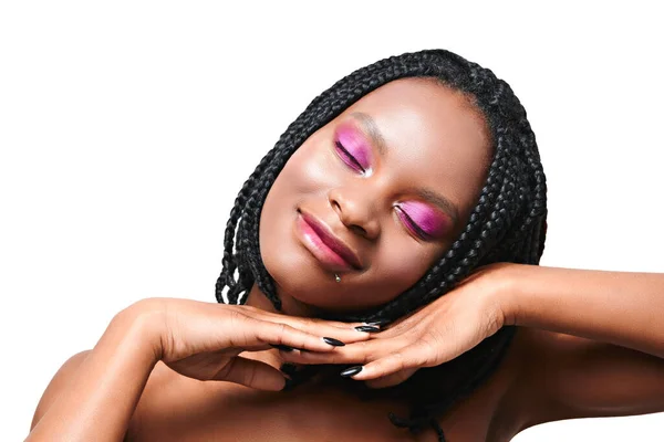 Portrait Avec Les Yeux Fermés Afro Américaine Fille Visage Maquillage — Photo