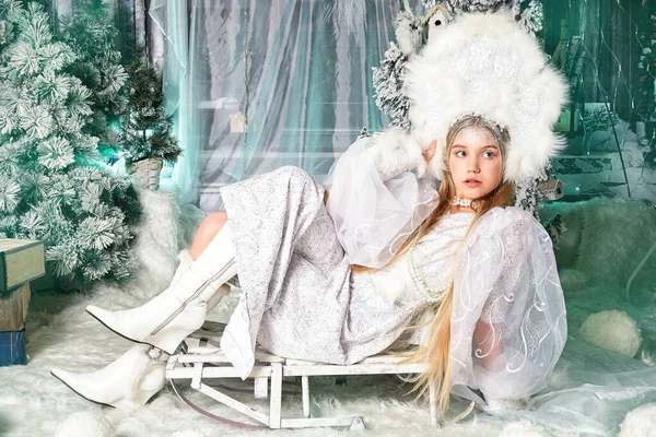 Retrato Conto Fadas Menina Bonito Rainha Neve — Fotografia de Stock