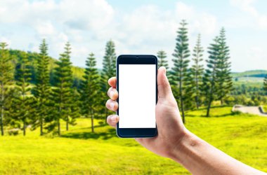 Dikey konumunu, arka plan bulanıklık Golf smartphone telefon kullanarak ele.