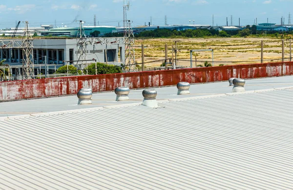 Architectural detail of metal roofing on commercial construction