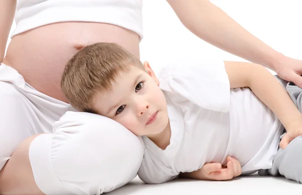 Cute boy in anticipation a second child — Stock Photo, Image