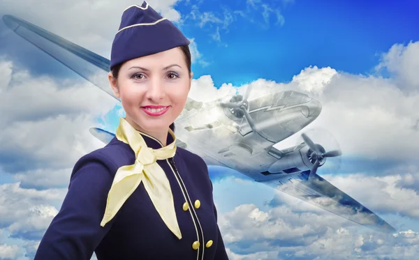 Portrait of young beautiful stewardess — Stock Photo, Image