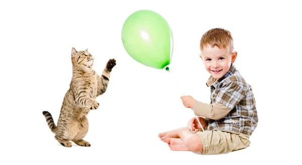 Niño feliz y gato — Foto de Stock