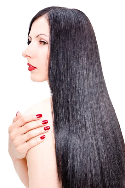 Ritratto di una bella giovane donna con lunghi capelli lisci curati — Foto Stock