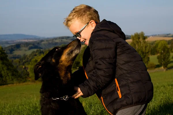 genç çocuk ile yaşlı köpek