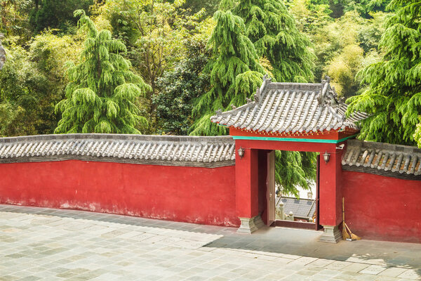 China, the Wudang monastery, red wall