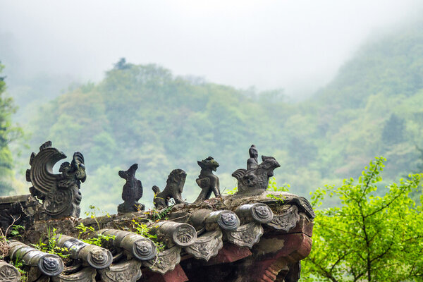 China, the Wudang monastery, figures on the roof