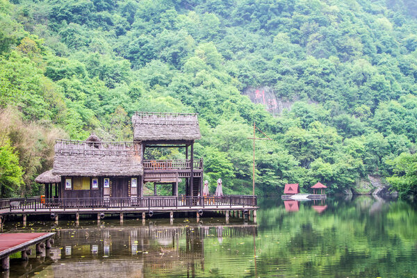 China, the Wudang monastery, lake