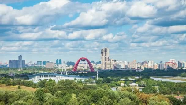 Moskva Panorama Zhivopisniy Most Létě Časový Odstup Hory — Stock video