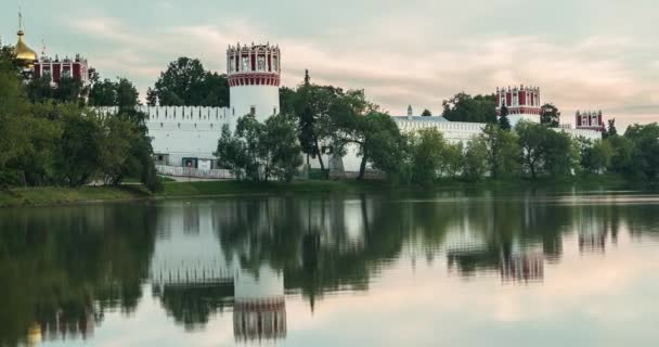 Novodevichy Kloster Och Park Vid Solnedgången Moskva Ryssland Landmärke 1500 — Stockvideo