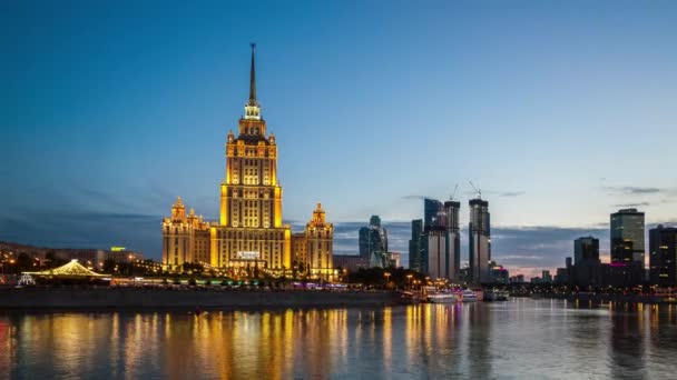 Moskova Rusya Radisson Collection Hotel Ukrayna Oteli Geceleri Yedi Stalinist — Stok video