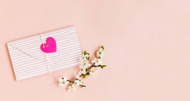 Sevgililer Günü Zarf Postası, Pembe Kalp. Sevgililer günü kartı. Boşluğu kopyala.