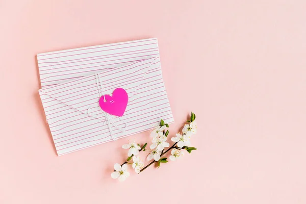 Dia Dos Namorados Envelope Mail Pink Heart Carta Dos Namorados — Fotografia de Stock