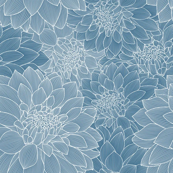 Nahtlos Abstraktes Muster Mit Blau Eleganten Handgezeichneten Dahlienblüten Elemente Zur — Stockvektor
