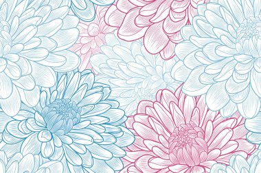 Güzel, soyut, dikişsiz el çizimi arka plan ve kasımpatı çiçekleri..
