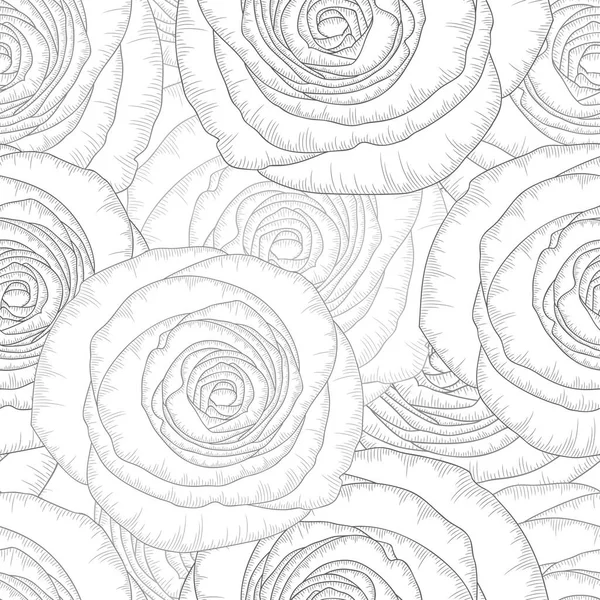 Monochrom Nahtlose Hand Zeichnung Floralen Hintergrund Mit Blumenrosen Vektorillustration — Stockvektor